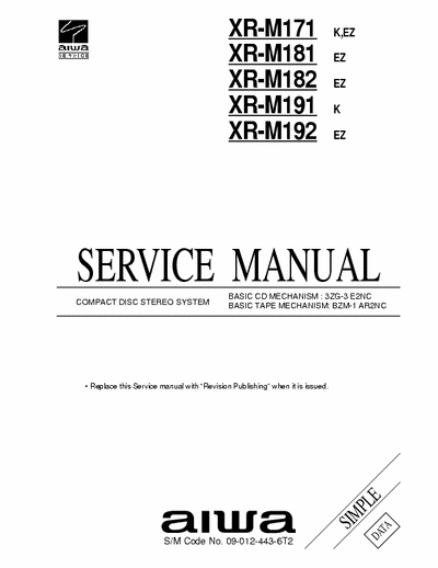 Aiwa XR-M171, XR-M181, XR-M182, XR-M191, XR-M192 Service Manual Cd Stereo System Type K, EZ - Cd mech. 3ZG-3 E2NC, Tape mech. BZM-1 AR2NC - pag. 105